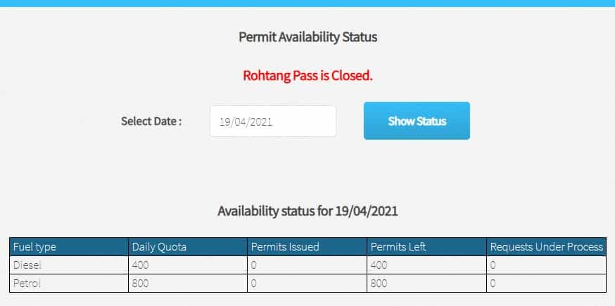 Check Availability of Rohtang Permit 2