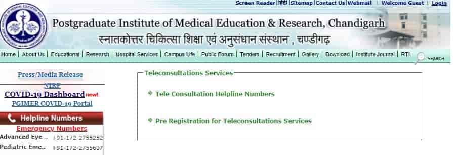 PGI Chandigarh Teleconsultation Pre Registration