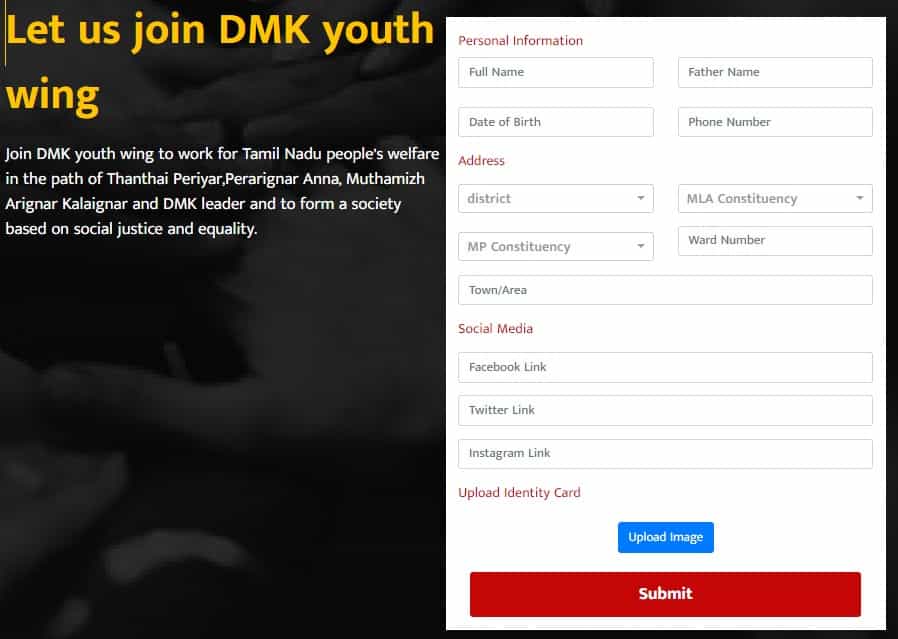 DMK Youth Wing Membership youthwingdmk.in