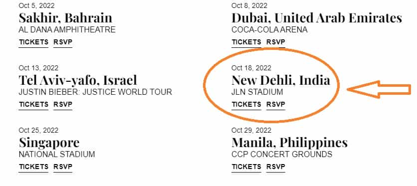 justin bieber india tour 2017 ticket price