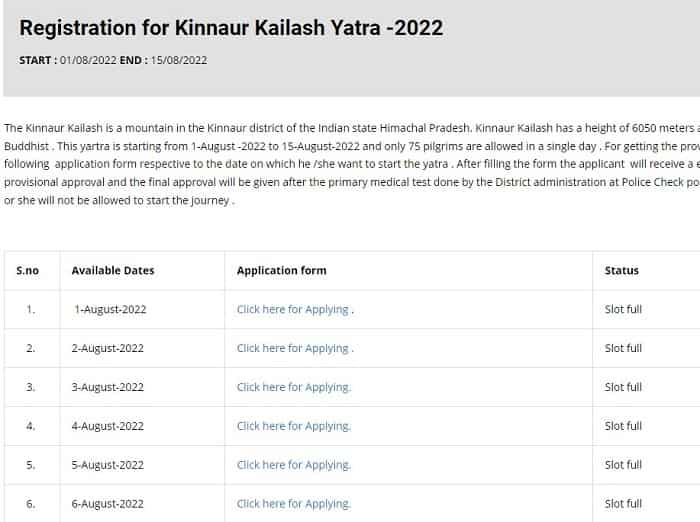 Kinner Kailash Yatra Slot Booking