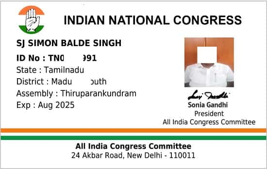 Congress Party Membership ID Card